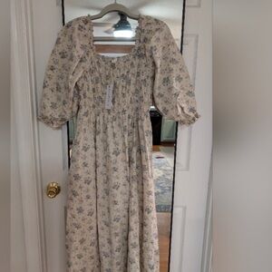 Neuflora Hayden blue floral Dress in Cream and Blue